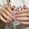 Spring Heart Press on Nails Short Oval Fake Nails Ombre