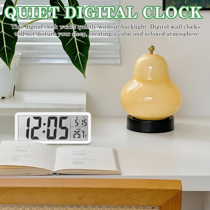 BORDEAG Radio-Controlled Digital Wall Clock, Digital Wall Clock with Temperature