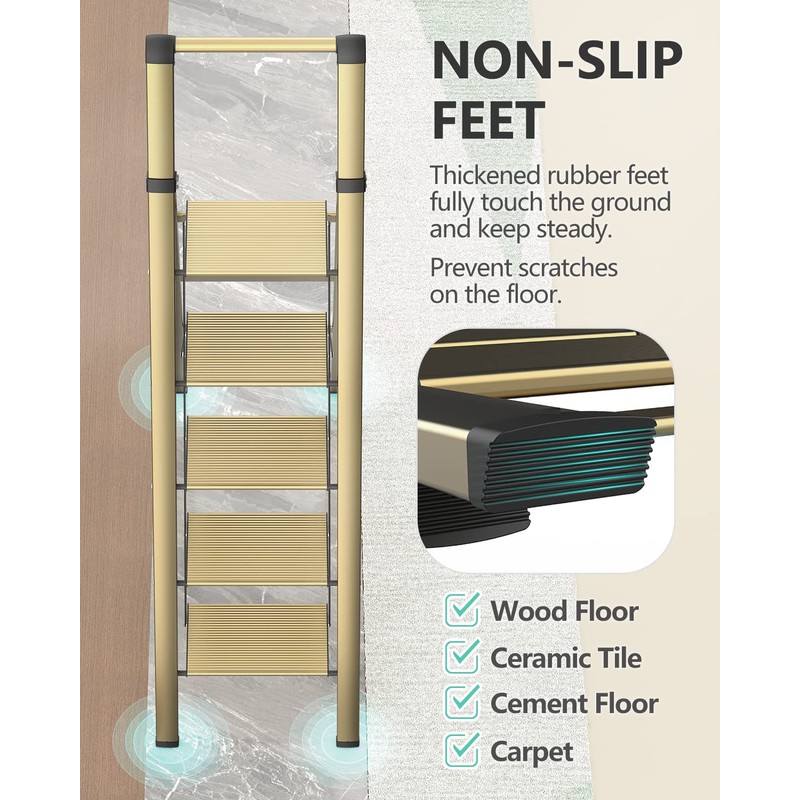 5 Step Ladders for Home, 300lbs Load, 46'' Top Step,