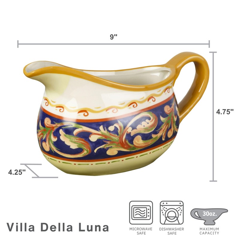 Pfaltzgraff Villa Della Luna Italian Scroll Stoneware Large Gravy Boat,