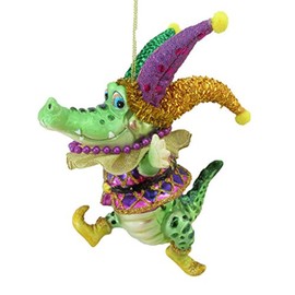 December Diamonds 79-81011 Glass Hanging Ornament Jester Alligator Mardi Gras Theme 6 Inches