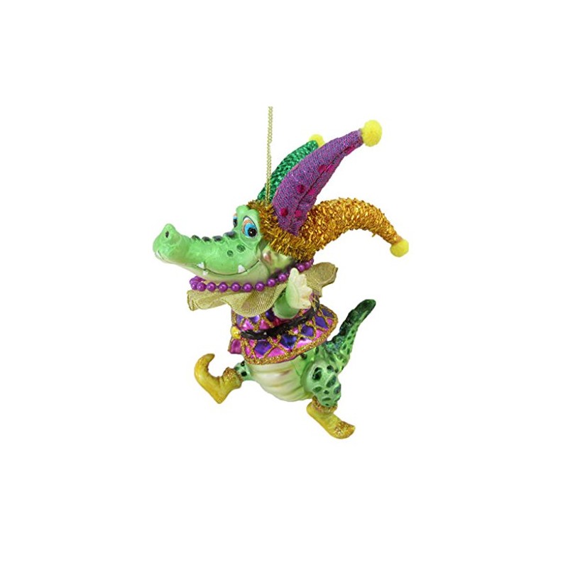 December Diamonds 79-81011 Glass Hanging Ornament Jester Alligator Mardi Gras