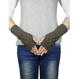 Dahlia Fingerless Gloves for Women - Acrylic Hand Warmers, Pearl Lattice, Gray