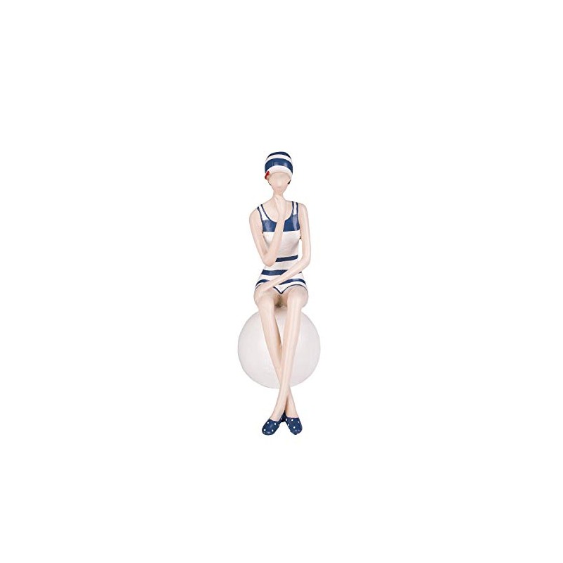 Beachcombers 7.8" Resin Lady On Ball Blue/White Suit Blue