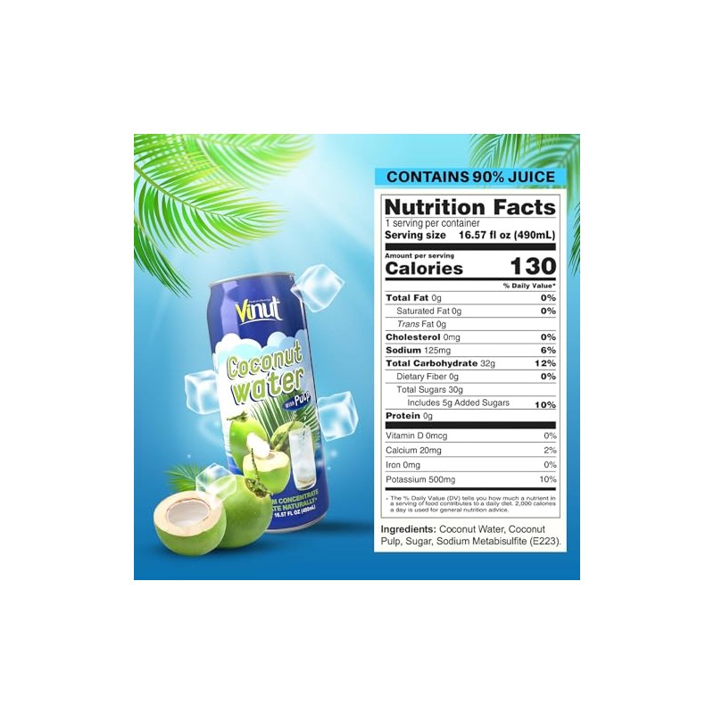 Vinut Original Coconut Water Drink With Pulp (16.57 fl oz,
