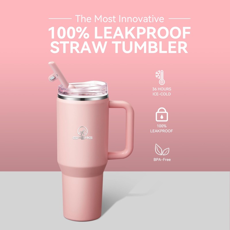 Gpeng 40 oz Tumbler with Handle, Water Bottles with Straw