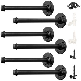 12-Inch Pipe Shelf Brackets for DIY Floating Shelves, Industrial Iron Pipe Bracket, Heavy Duty Metal Shelving Brackets, 6 Pack, Black