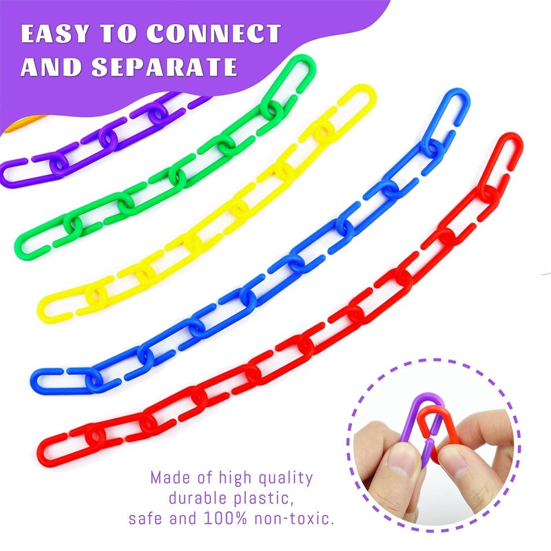 JIALEEY 100PCS Plastic Chain Links, Children's Learning Toy, Mix Color