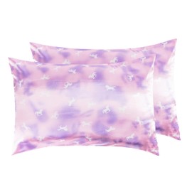 SURJION Satin Pillow Case Set for Hair and Skin to prevent wrinkles Hidden Zipper (Unicorn Pink, Standard(50x75cm) 2 Pack)