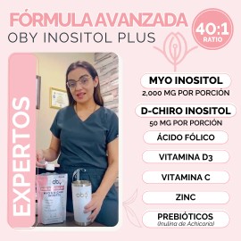 Oby Inositol Plus, Myo y D-Chiro Ratio 40:1 enriquecidos con Acido Folico, Zinc, Prebioticos y Vitaminas Mujer | Polvo Sin Sabor 300gr 60 dias