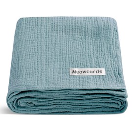 meowcards Muslin Swaddle Blankets for Baby, Unisex Boys Girls Essentials, Large 47 x 47 inches, Boho Style Receiving Blankets Newborn Registry Must Haves, Perfect (Coustume Blue, Simple)