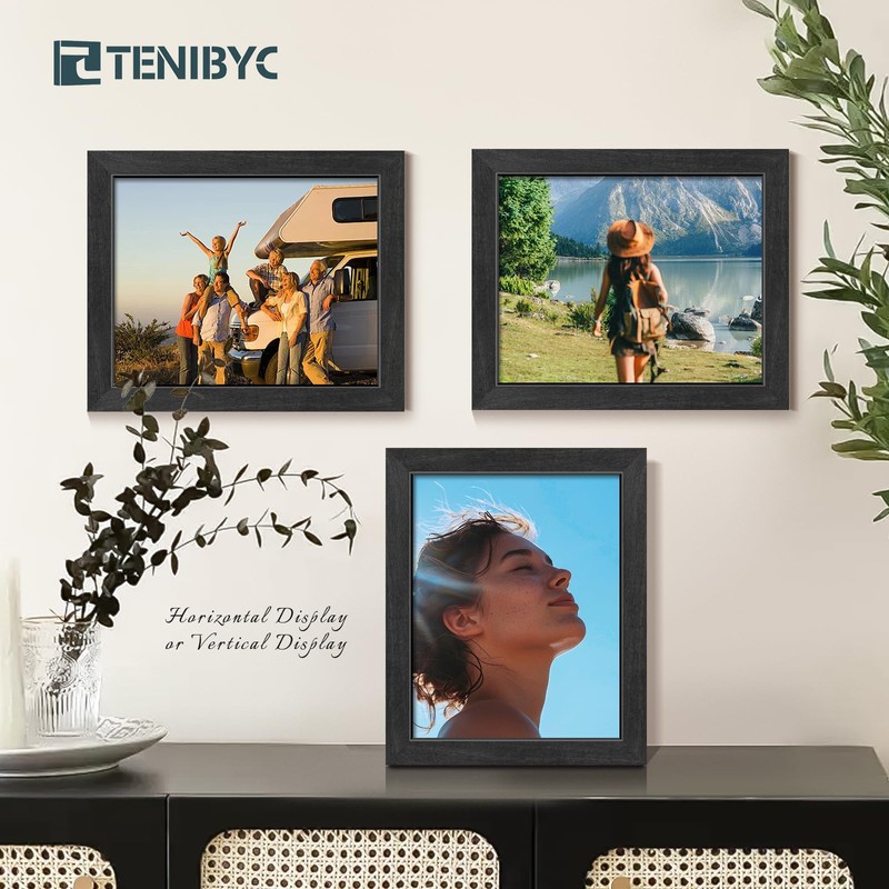 TENIBYC 8x10 Picture Frame 4 Pack, Black Wooden Textured, HD