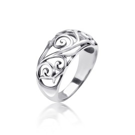 Materia Women's Ring Floral 925 Sterling Silver Antique Wide Solid 4.7 g German Manufacture #SR-107, Sterling Silver