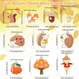 Stiesy 40Pcs 10 Style Enamel Autumn Theme Charms Pendants Squirrel Fox Acorn Charms Scarecrow Hedgehog Dangle Charms for DIY Crafts Bracelet Jewelry Making