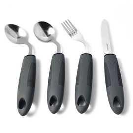 4 Pcs Adaptive Utensils, 45° Angled Built Up Utensils for Elderly, Hand Tremors, Arthritis, Parkinson's Utensils, Weighted Easy Grip Eating Silverware with Non-Slip Handles (Right-Handed)
