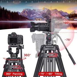 MILIBOO mtt602II-a Upgraded Camera Tripod Fluid Head Tripods for Camera, Max Working Height 76.4 inches, Max Load 22lbs, Max Tube Diameter 20mm, with Center Spreader, Extended QR Board, Aluminum