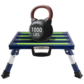 GarfatolRv Aluminum RV Steps, 4-Level Adjustable Folding Step Stool with Non-Slip Rubber Feet, Non-Slip Fluorescent Strip Platform Rv Accessories, Supports Up to 1000 lbs - Blue