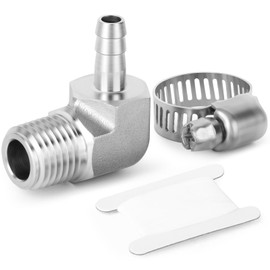TAISHER 1PCS 304 Stainless Steel 90 Degree Elbow Hose Barb Fittings 4mm Barb x 1/8" BSP Male for Fuel/AIR/Lquid/Gas with 1PCS Hose Clamp