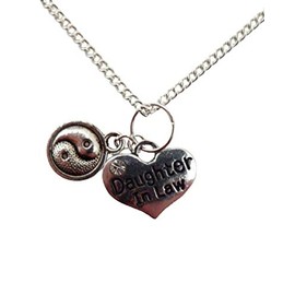 Silver Plated Necklace Daughter In Law Love Heart Gem Charm Yin Yang