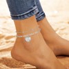 YANCHUN Initial Ankle Bracelets for Women Silver Heart Double Layered