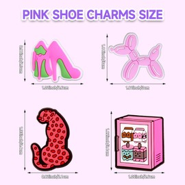 Yezmo 20 PCS Pink Preppy Shoe Charms for Girls for Croc, Girly Aesthetic Shoe Pins Accessories Decorations for Women Teens, Pink Party Favors Gifts