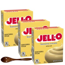 Jell-O Instant Pudding & Pie Filling Mix 3.4 oz Box (Pack of 3) with Candy Freezer Wooden Spoons (Banana Cream) - Wooden Spoon
