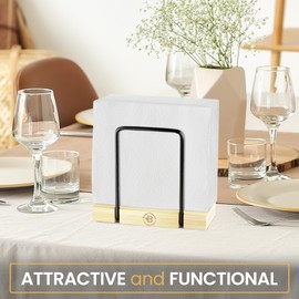 Napkin Holder for Table - Bamboo and Iron Standing Napkin Dispenser, Non-Slip Paper Napkin Holder for Kitchen, Farmhouse, Dining Table, Restaurant, Outdoor Use - Rustic Elegant Design (Black)