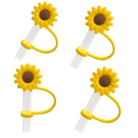 4Pcs Yellow Sunflower Straw Plug Reusable Splash Proof Plugs Kitchen Tool Drinking Straw Dispensers Straw Tips Cover Silicone Cup Accessory Drinking Dust Cap for Kitchen Accessories
