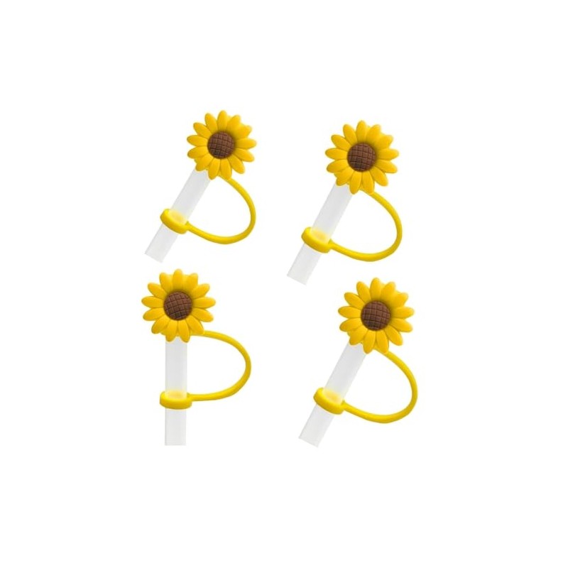 4Pcs Yellow Sunflower Straw Plug Reusable Splash Proof Plugs Kitchen
