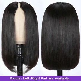 Straight Human Hair Wig V Part Wig Human Hair Wig Bob Glueless Human Hair Wigs For Black Women Human Hair U Part Human Hair Bob Wig Natural Black Color 14 Inch