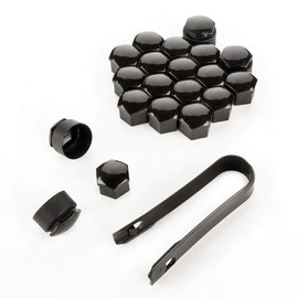 LST 20x Hexagonal Wheel Bolt Caps Set 17 mm Black Glossy Anti-Theft Protection