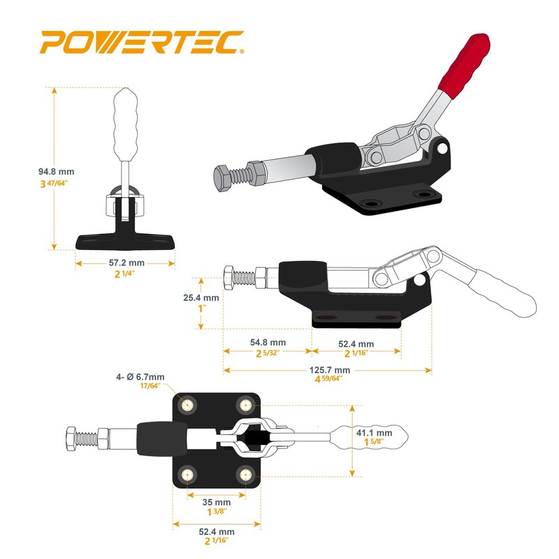 POWERTEC 4PK Push Pull Toggle Clamp, 500lbs Holding Capacity, 305CM