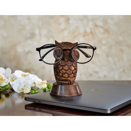 Eximious India Wooden Owl Glasses Holder Stand Reading Nightstand Eyeglass Retainer Gifts for Women Men Mom Dad Car SPWAL03