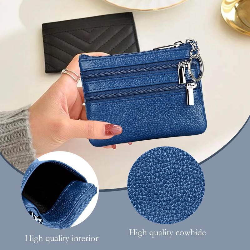 YueJieSelected Ladies Genuine Leather Wallet with Key Ring, blue, Urban