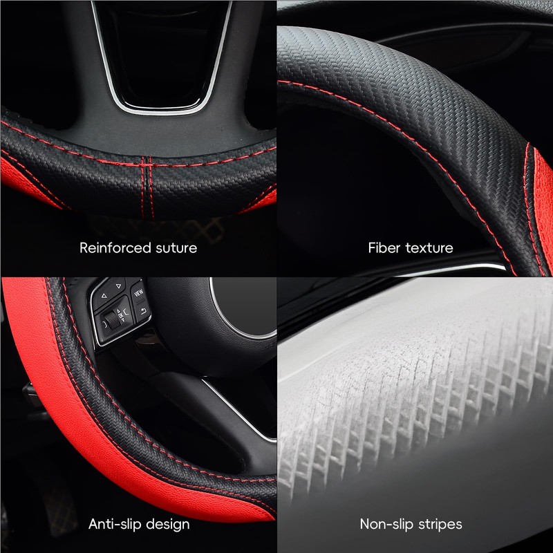 LABBYWAY Microfiber Leather Auto Car Steering Wheel Cover, Universal 15