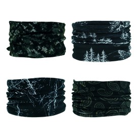 SMEHCF 4 Multipurpose Bandanas for Women Men Headband Balaclava Hair Head Scarf Face Half Airsoft Paintball Mask Neck Gaiters Breathable Reusable Washable Pine Snow Mountain Black