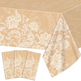 3 PCS Retro Party Tablecloths White Lace Table Cover Large Disposable Rectangle Tablecloth for Bridal Shower Wedding Party Decorations Engagement Holiday Tableware Supplies, 54 x 108 Inch