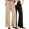 Xaatren 2 Pack Women's Linen Pants Summer Wide Leg Drawstring