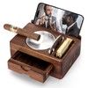 Tesonway Cigar Ashtray, Wooden Cigar Ashtrays with Cigar Cutter, Phone