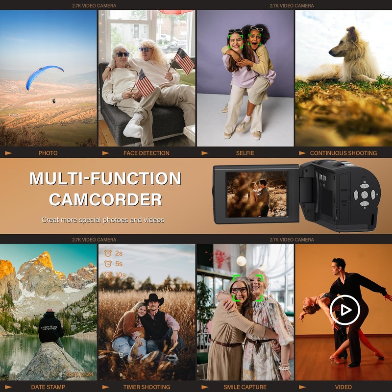 Muitune Camcorder Video Camera QHD 2.7K 56MP 16X Digital Zoom