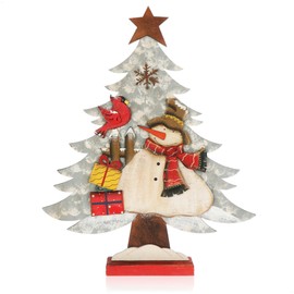 com-four® Decorative Stand for Christmas - Wooden Christmas Tree - Christmas Tree with Snowman for Decorating (01 Pieces - White Fir 38 cm)