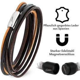 SIMARU Designer Leather Bracelet - Wrap Bracelet for Men & Women Made of Vegetable Tanned Leather with Stainless Steel Magnetic Clasp - Allergy Friendly & Chrome Free - Made in Germany, Customisable, Stainless Steel