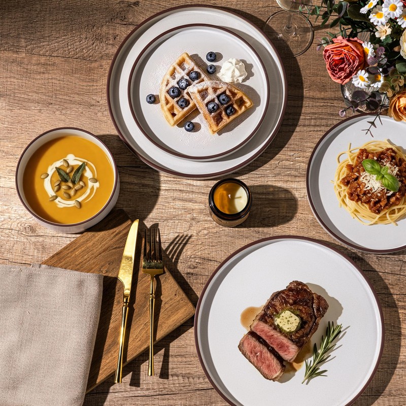 LERATIO Ceramic Dinnerware Sets for 4, High Edge Stoneware Plates