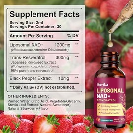 Suplemento liposomal NAD – 1200 mg NAD+ gotas líquidas para mujeres y hombres con resveratrol, extracto de pimienta negra – Apoya la salud mitocondria