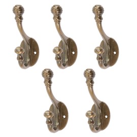 Hammer and Tongs 5X Brass 30mm x 95mm Ball End Hat & Coat Hook - Cast Iron Vintage Antique Wall Mounted Hanger