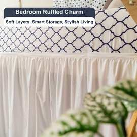 Cottington Lane Ruffled Dorm Room Bed Skirt Twin XL 42 Inch Drop, Hotel Quality Premium 1800 Brushed Microfiber Twin Extra Long College Dust Ruffle, White