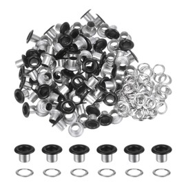 sourcing map 100PCS Grommets Eyelets 1/5 Inch (5mm) ID Hole Metal Self Backing Eyelet with Washers for Shoes Leather Bead Cores Canvas Tag, Matt Black