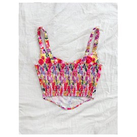 Floerns Women's Floral Print Sweetheart Neck Camisole Asymmetrical Hem Corset Bustier Pink Multi Large