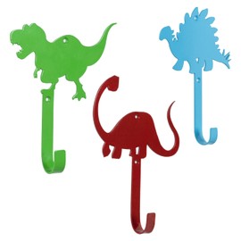 MyGift Fun Dino Coat Hooks, Wall Mounted Colorful Metal Cartoon Dinosaur Silhouette Hanger Hooks for Playroom, Classroom, Toddler Bedroom, 3 Piece Set - Handcrafted in India
