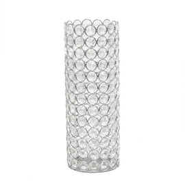 Elegant Designs HG1009-CHR Elipse Cylindrical Crystal Decorative Flower Vase, Candle Holder, Wedding Centerpiece, 11.25 Inch, Chrome